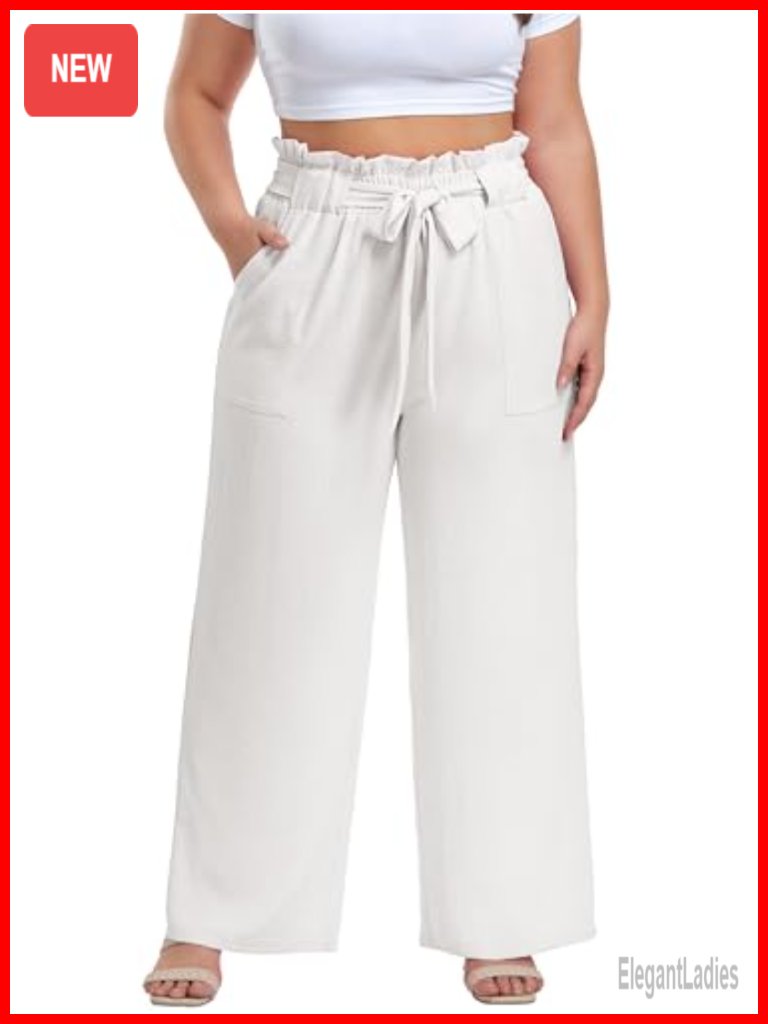 Plus Size High Waisted Wide Leg Palazzo Pants With Pockets